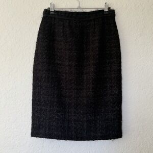 Carolina Herrera Tweed Pencil Skirt Size 4 Black Lined Knee Length Office Classy